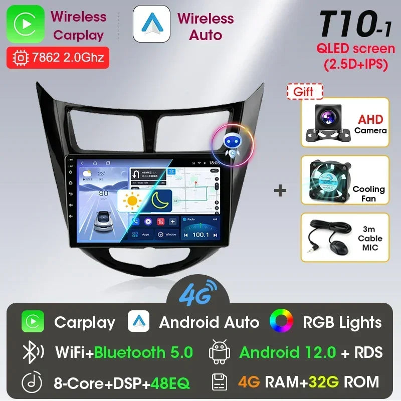 Srnubi Android 13 Carplay Car Radio for Hyundai Solaris Verna Accent 1 2010 - 2016 Multimedia Player 2 Din GPS 4G DVD Head Unit