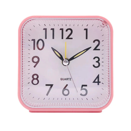 Mini Square Silent Alarm Clocks Non-ticking Analog Quartz Clock with LED - Battery Power