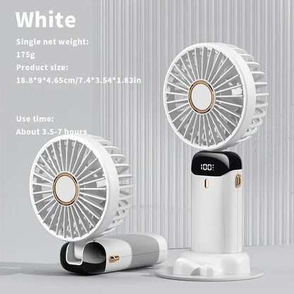 USB Handheld Mini Fan - Foldable, Portable, Neck Hanging, 5-Speed Rechargeable Fan with Phone Stand & Display Screen