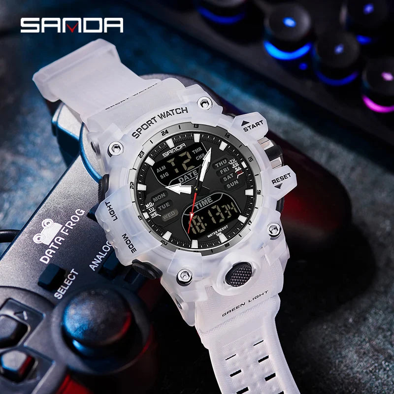 LED Digital Men Watch with Double Display and Quartz Movement