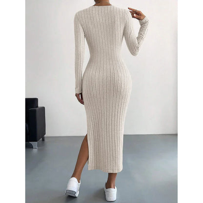 French Scoop Neck Long Sleeve Autumn Maxi Dress