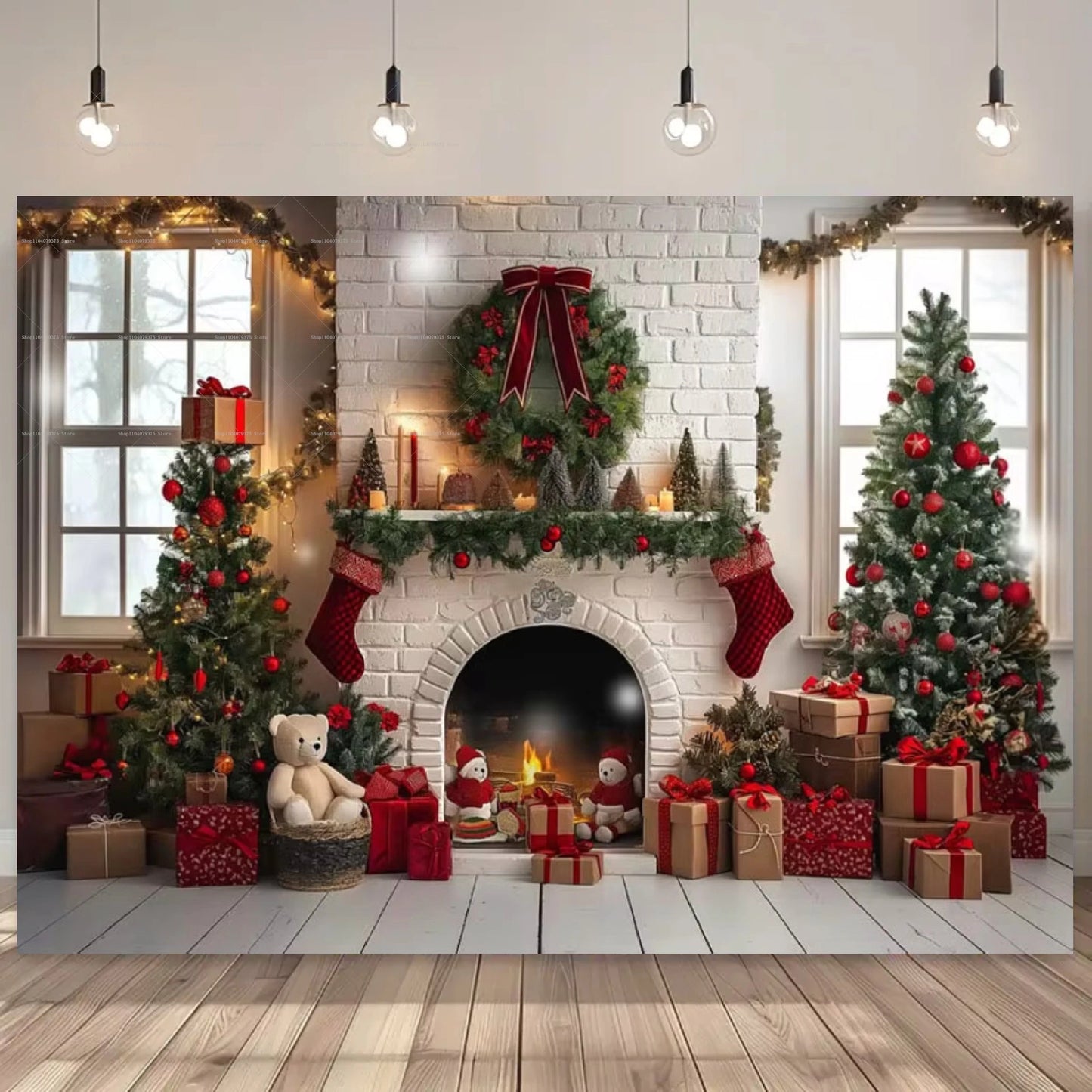 Winter Wonderland Christmas Photography Backdrop - Vibrant Country Window Scene with Snowman, Tree & Gifts - Perfect for Holiday Parties, Home Decor & Studio Props