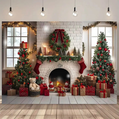 Winter Wonderland Christmas Photography Backdrop - Vibrant Country Window Scene with Snowman, Tree & Gifts - Perfect for Holiday Parties, Home Decor & Studio Props