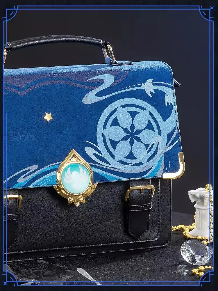 Genshin Impact Cosplay JK Student Backpack Wanderer PU Handbag Tartaglia Shoulder Bag Anime Game Vision Accessories Tote Gift