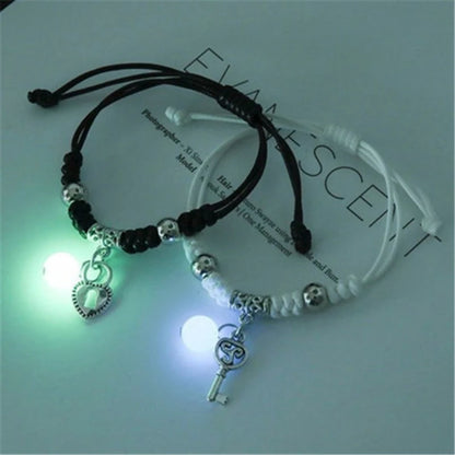 Luminous Beads Star Couple Bracelets For Women Men Charm Cat Flower Heart Key Lock Cross Matching Bracelets