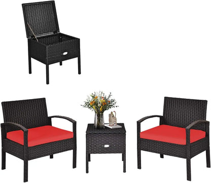 Modern Patio Conversation Set with Built-in Coffee Table and Cushions -Red