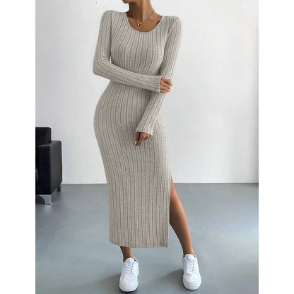 French Scoop Neck Long Sleeve Autumn Maxi Dress