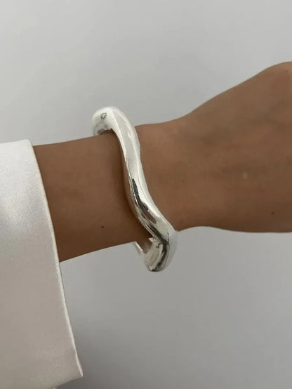 Punk Gold & Silver Geometric Wide Cuff Bangles for Women & Men