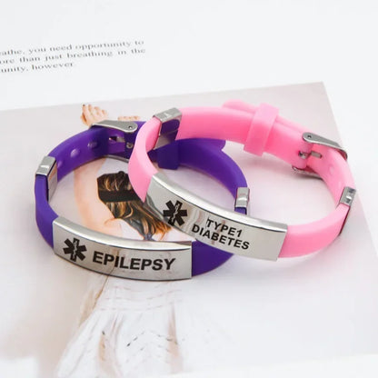 Type 1 Diabetes Medical Alert ID Bracelets for Men Woman Kids Adjustable Silicone Bangles ICE SOS Jewelry
