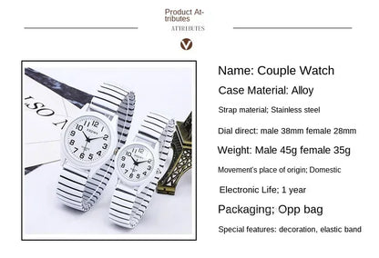 1pc Vintage Watches Women Men Creative Black and White Stainless Steel Elastic Band Watch Retro Elderly Couple Bracelet Watch