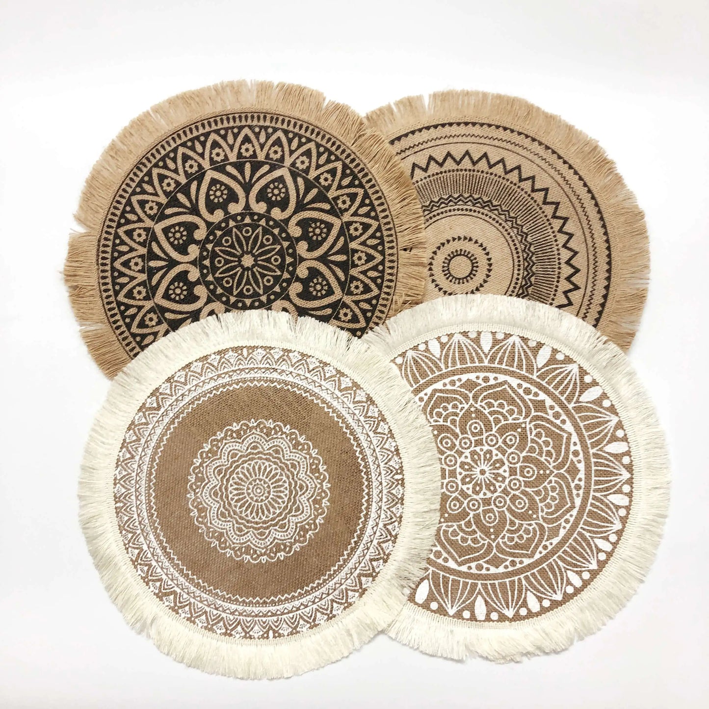 4pcs/6pcs Natural Vintage Jute Woven Placemats Bohemian Style Party Party Decoration Hanging Wall Decoration Mat Vase Mat
