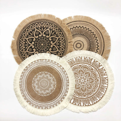 4pcs/6pcs Natural Vintage Jute Woven Placemats Bohemian Style Party Party Decoration Hanging Wall Decoration Mat Vase Mat