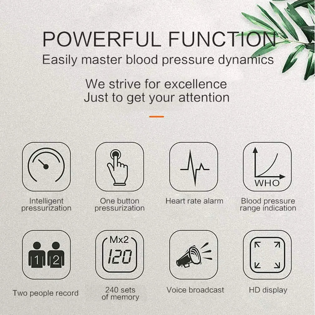 BP Sphygmomanometer English Voice Blood Pressure Monitor Upper Arm Automatic Tonometer Blood Pressure Meter LCD & Cuff Medical