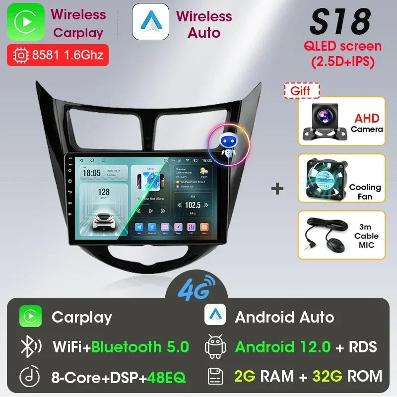 Srnubi Android 13 Carplay Car Radio for Hyundai Solaris Verna Accent 1 2010 - 2016 Multimedia Player 2 Din GPS 4G DVD Head Unit
