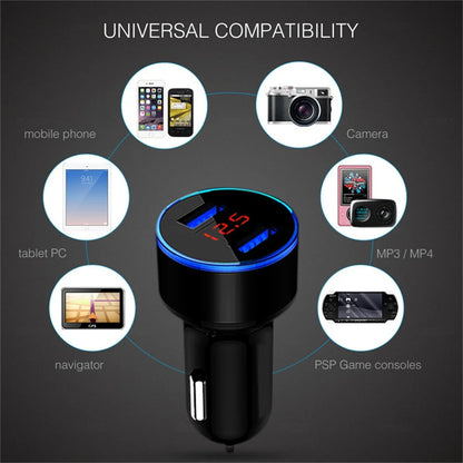 High Quality 3.1A Dual USB Car Charger 2 Port LCD Display Voltmeter 12-24V Cigarette Lighter Socket Car Charger Adapter