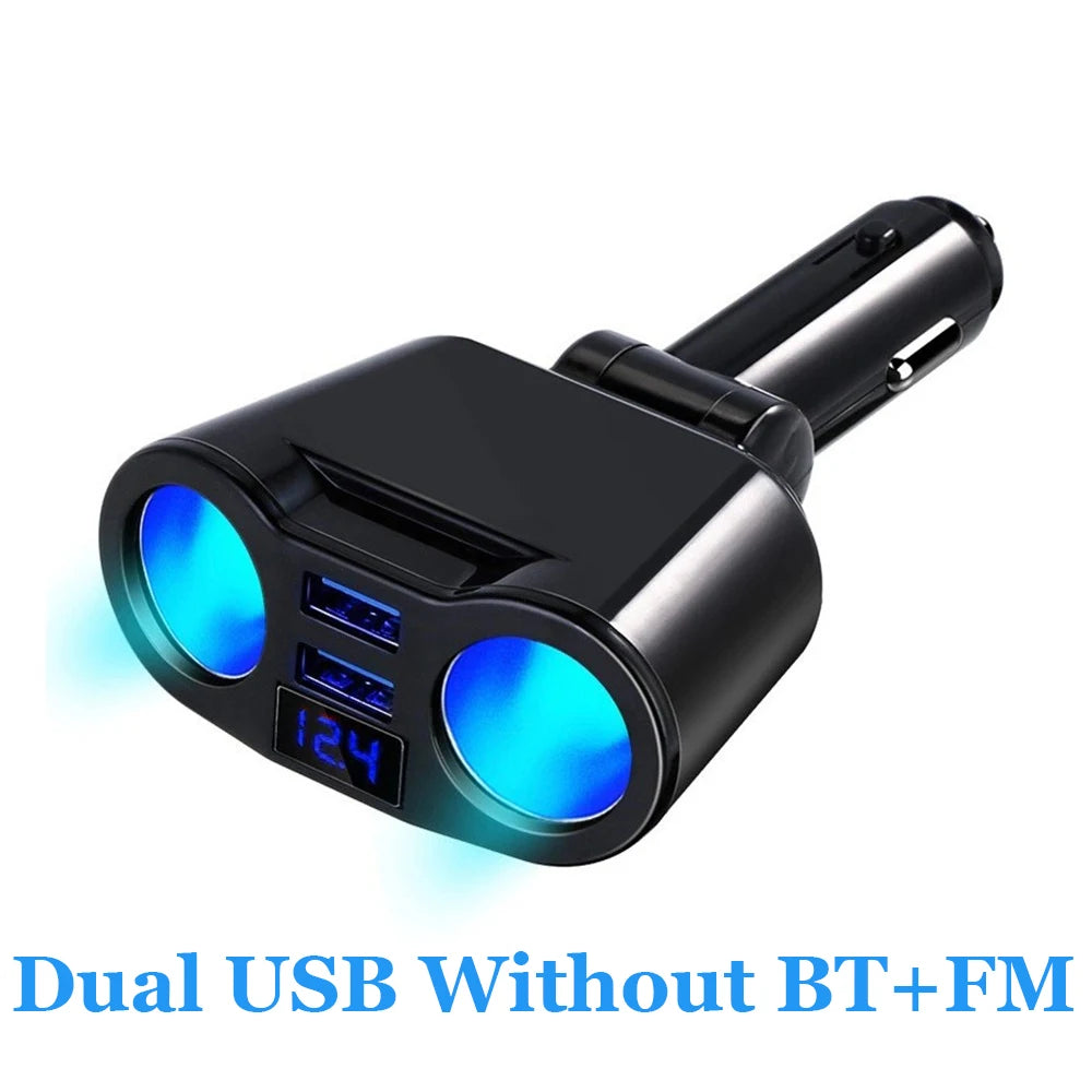 Car Cigarette Lighter Splitter Charger Dual USB QC 3.0 Quick Charge 12V Auto FM Transmitters Bluetooth Hands-free Call Sockets
