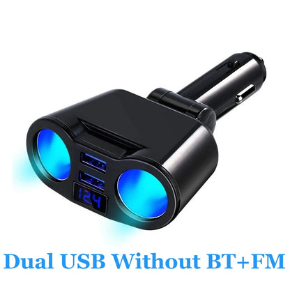 Car Cigarette Lighter Splitter Charger Dual USB QC 3.0 Quick Charge 12V Auto FM Transmitters Bluetooth Hands-free Call Sockets