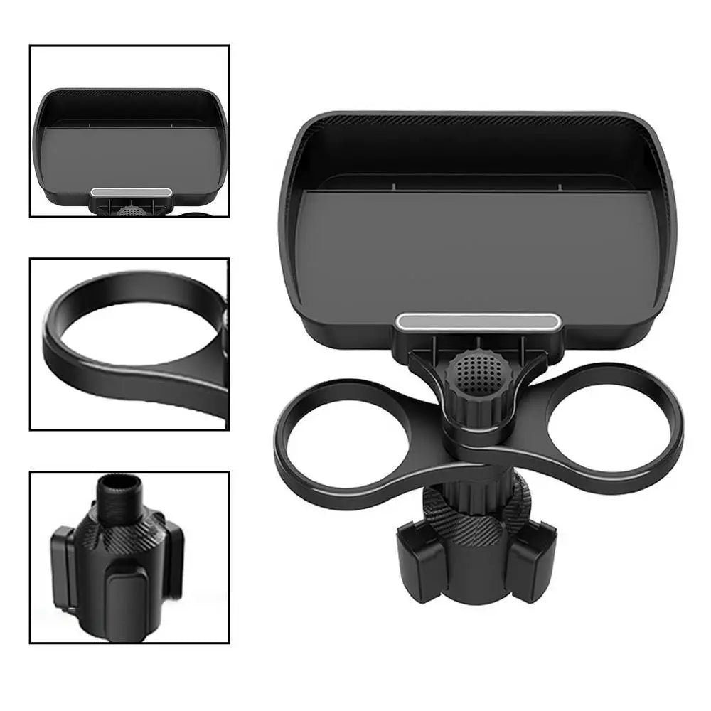 360° Rotating Car Seat Dual Cup Holder with Snack Tray
