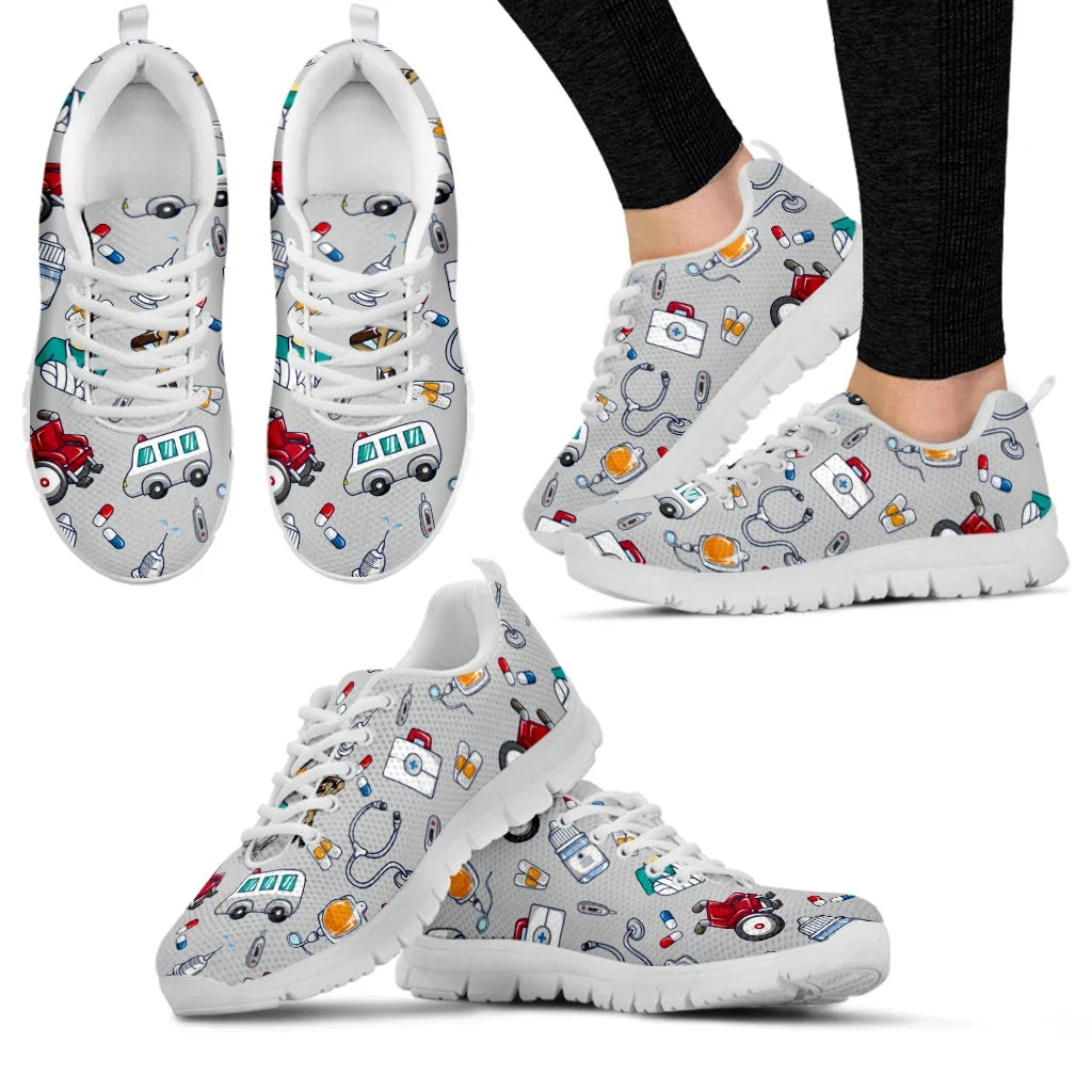 White Ambulance Medical Equipment Sneakers First Aid Printing Summer Breathable Mesh Sneakers Nurse Casual Shoes Custom Shoes