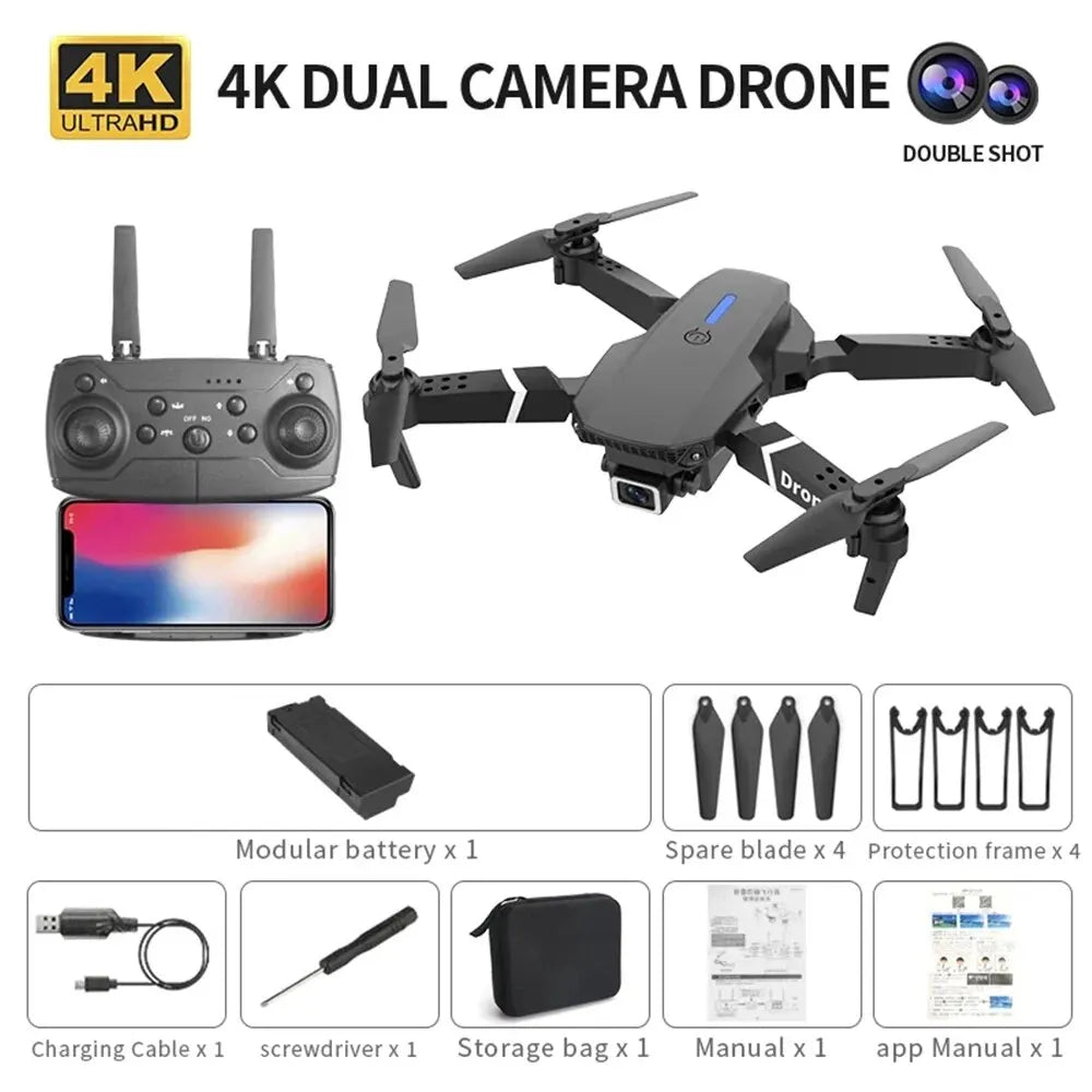 E88 Foldable RC Drone – 4K Wide-Angle HD Camera 1080P WiFi FPV Height Hold Quadrotor Helicopter