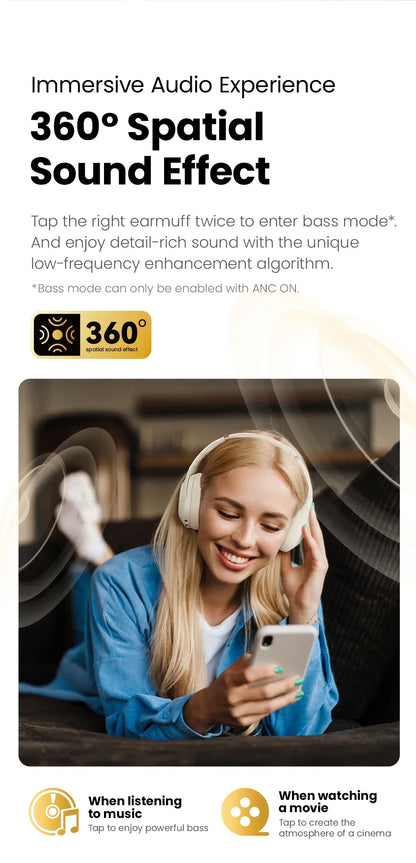 HAYLOU S30 Wireless Bluetooth 5.4 Headphones with 43dB ANC, 40mm Drivers, 80H Playtime