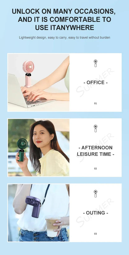 USB Handheld Mini Fan - Foldable, Portable, Neck Hanging, 5-Speed Rechargeable Fan with Phone Stand & Display Screen