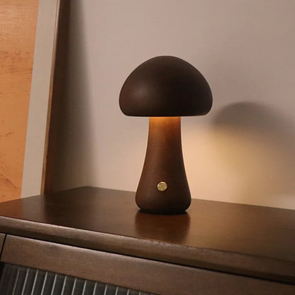 Cute Wooden Mushroom LED Night Light with Touch Control for Kids