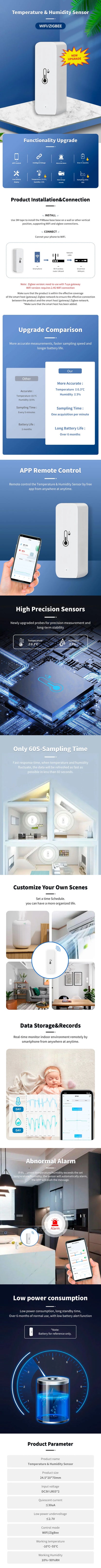 Wifi Temperature And Humidity Sensor Indoor Thermometer For Kids Room or Home Office