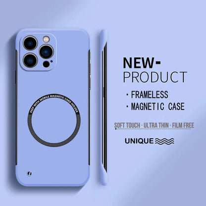 Ultra Thin Hard PC Magnetic Frameless Phone Case for iPhone 15 14 13 Matte Color Solid Cover