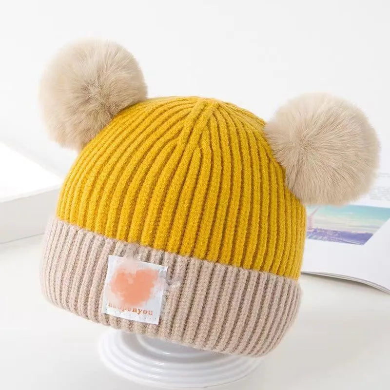 1Set Baby Hat Scarf Set Knitted Winter Hat Infant Toddler 1-5Y