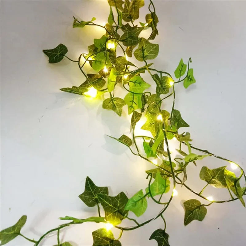 Flower Green Leaf String Lights - Artificial Vine Fairy Lights Battery Powered Christmas