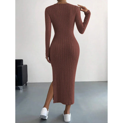 French Scoop Neck Long Sleeve Autumn Maxi Dress