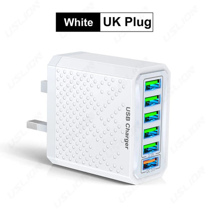 USLION 6-in-1 USB Charger QC3.0 with Fast Charge Protocols