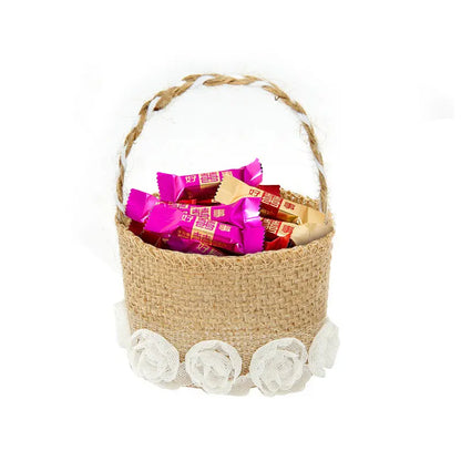 Wedding Lace Burlap Flower Basket Linen Candy Storage Bag Wedding Party Baby Shower Favour Gift Bag