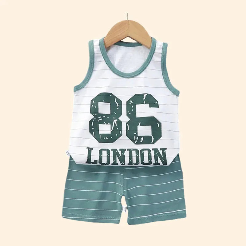 NoEnName_Null Unisex Baby Cartoon Print Pullover Shorts Set for Toddlers (Ages 1-3Y)