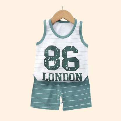 NoEnName_Null Unisex Baby Cartoon Print Pullover Shorts Set for Toddlers (Ages 1-3Y)