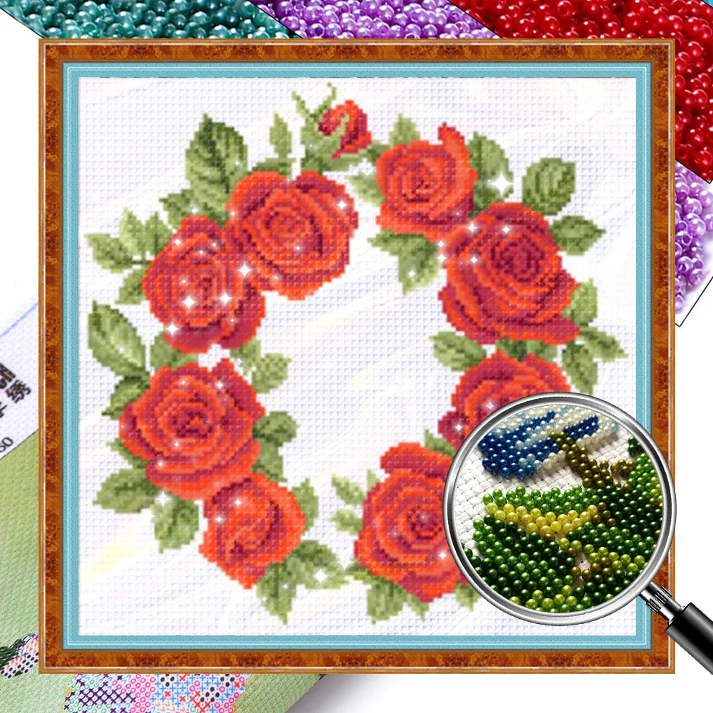 Partial Embroidery Beads Printed 9CT Flower Cross Stitch Kit Home Art Craft Bead Embroidery Wall Hanging for New Year Gift