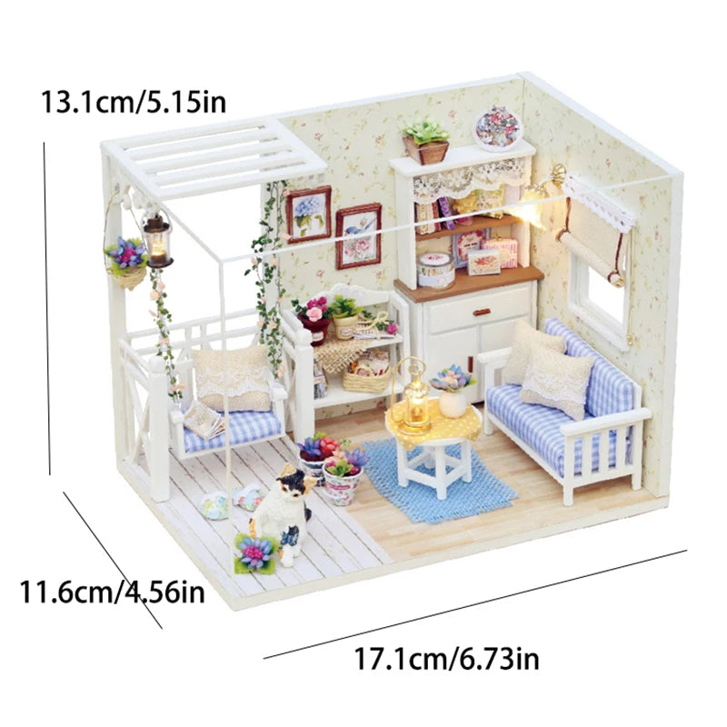 Wooden Miniature Doll House DIY Small House Kit  Assembled DollHouses Building Model 3D Puzzle Toy With Furniture Adults Gifts