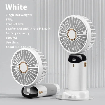 USB Handheld Mini Fan - Foldable, Portable, Neck Hanging, 5-Speed Rechargeable Fan with Phone Stand & Display Screen