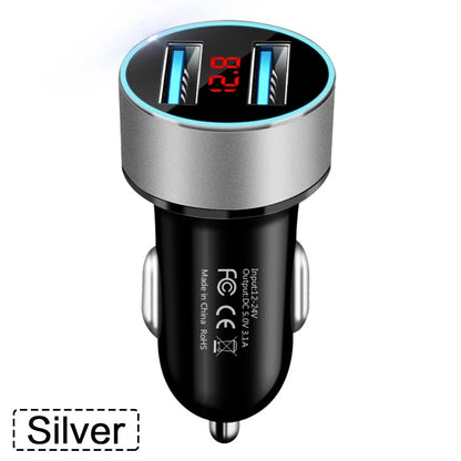 High Quality 3.1A Dual USB Car Charger 2 Port LCD Display Voltmeter 12-24V Cigarette Lighter Socket Car Charger Adapter
