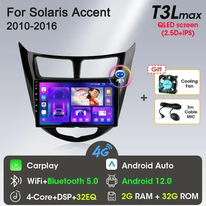 Srnubi Android 13 Carplay Car Radio for Hyundai Solaris Verna Accent 1 2010 - 2016 Multimedia Player 2 Din GPS 4G DVD Head Unit