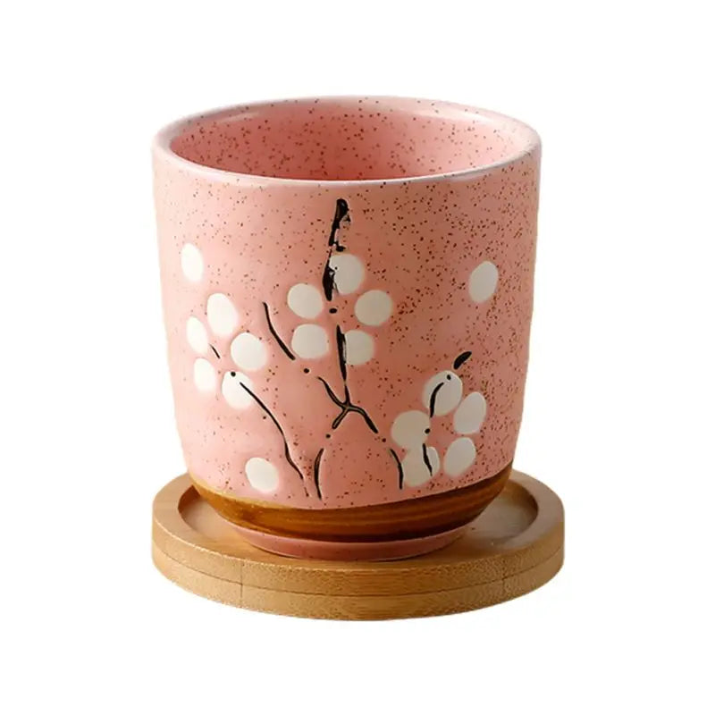 Flower Pot With Bamboo Tray Japanese style Ceramic Lot Mini Cement Succulent   Bonsai Planter Garden Decor Office Home Plant