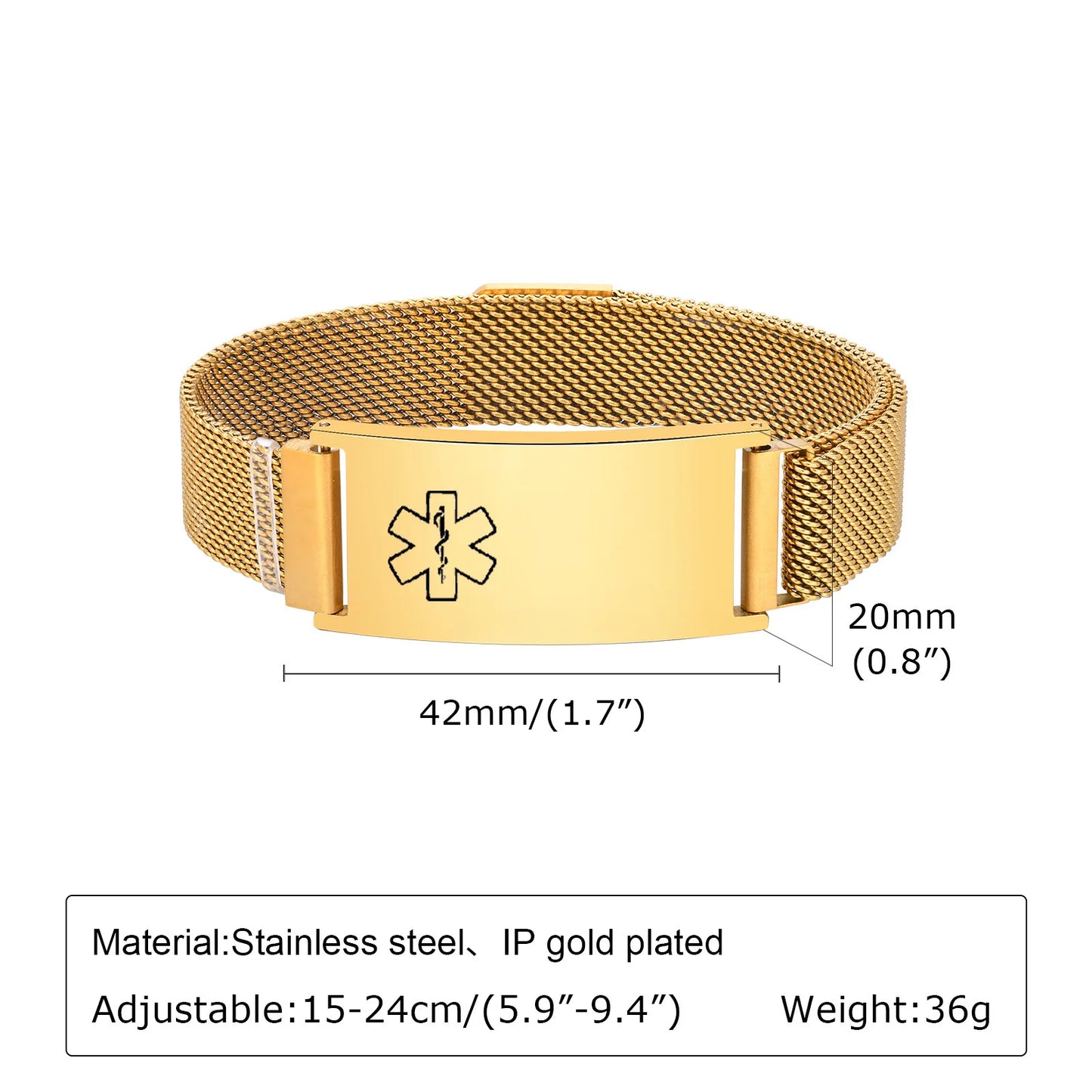Magnetic Medical Alert Bracelets for Men Women Teenagers,15-24CM Customize Stainless Steel Mesh Emergency Medical ID Wristband