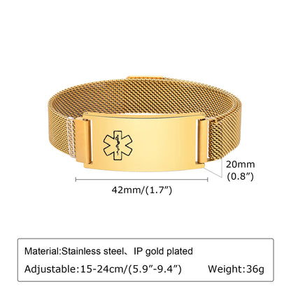 Magnetic Medical Alert Bracelets for Men Women Teenagers,15-24CM Customize Stainless Steel Mesh Emergency Medical ID Wristband