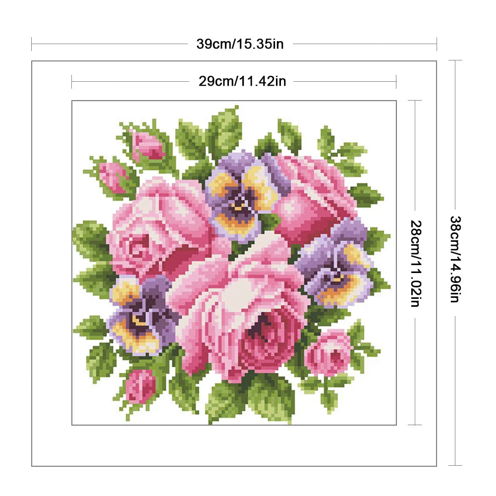 Partial Embroidery Beads Printed 9CT Flower Cross Stitch Kit Home Art Craft Bead Embroidery Wall Hanging for New Year Gift
