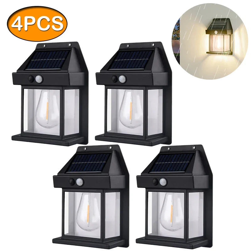 Solar Tungsten Night Lamp with Intelligent Motion Sensor – Waterproof LED Wall Lantern for Outdoor Garden Décor