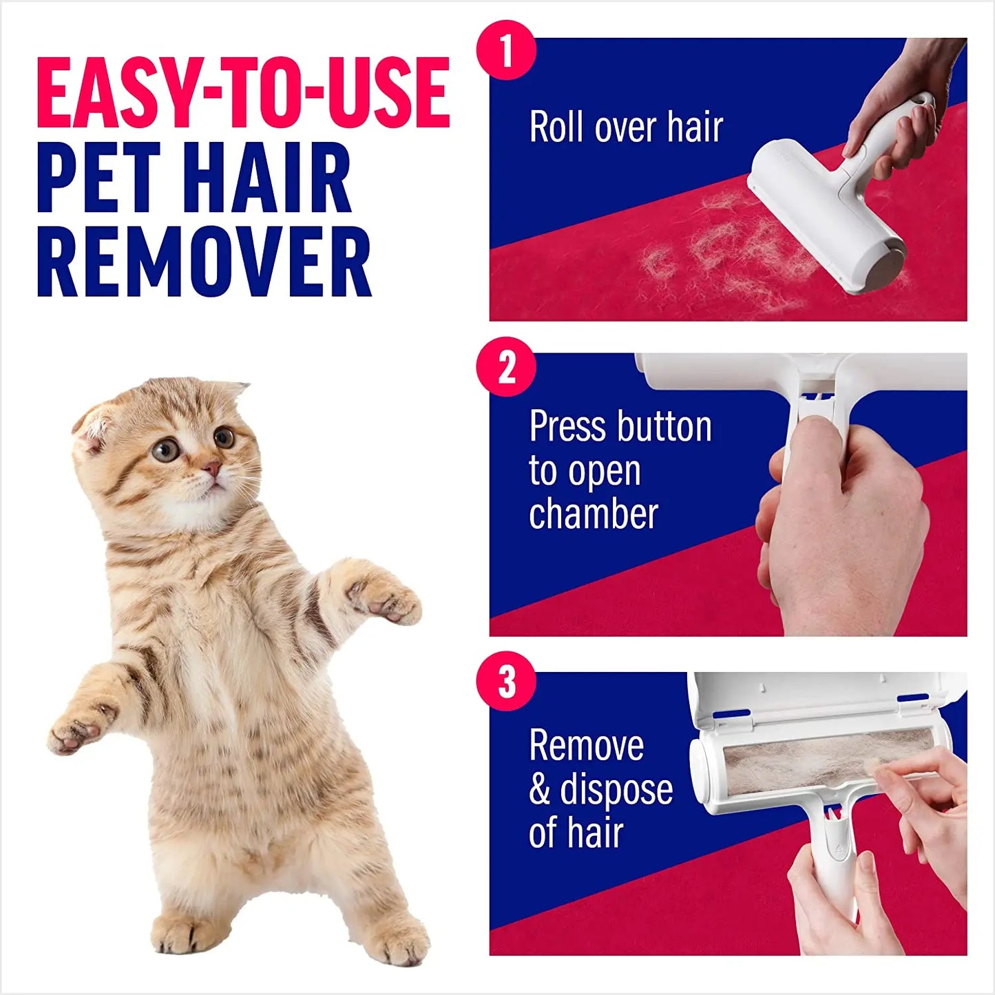 Reusable Pet Hair Remover Roller – Self-Cleaning Tool for Dog & Cat Fur on Furniture & Upholstery