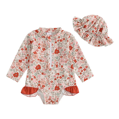 Baby Girl Floral Print Backless Bathing Suit