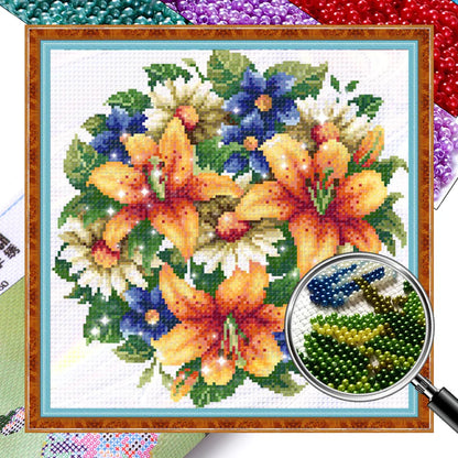 Partial Embroidery Beads Printed 9CT Flower Cross Stitch Kit Home Art Craft Bead Embroidery Wall Hanging for New Year Gift