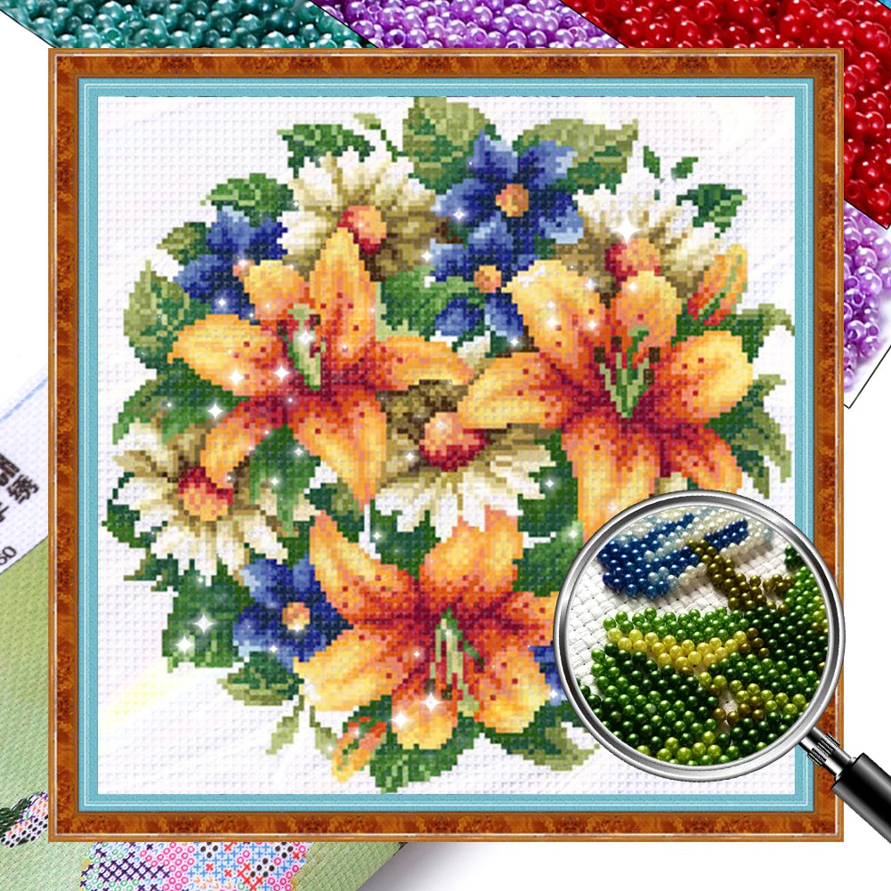 Partial Embroidery Beads Printed 9CT Flower Cross Stitch Kit Home Art Craft Bead Embroidery Wall Hanging for New Year Gift